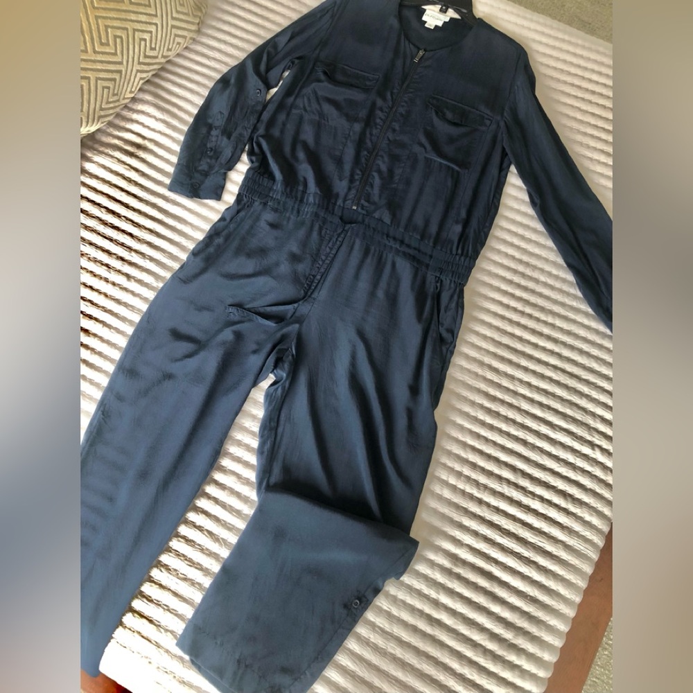 Vintage DKNY 100% silk Navy Blue Women's Jumpsuit large
